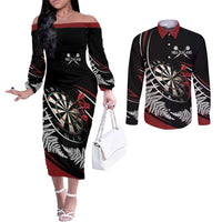 New Zealand Darts Personalised Couples Matching Off The Shoulder Long Sleeve Dress and Long Sleeve Button Shirt Silver Fern Dynamic