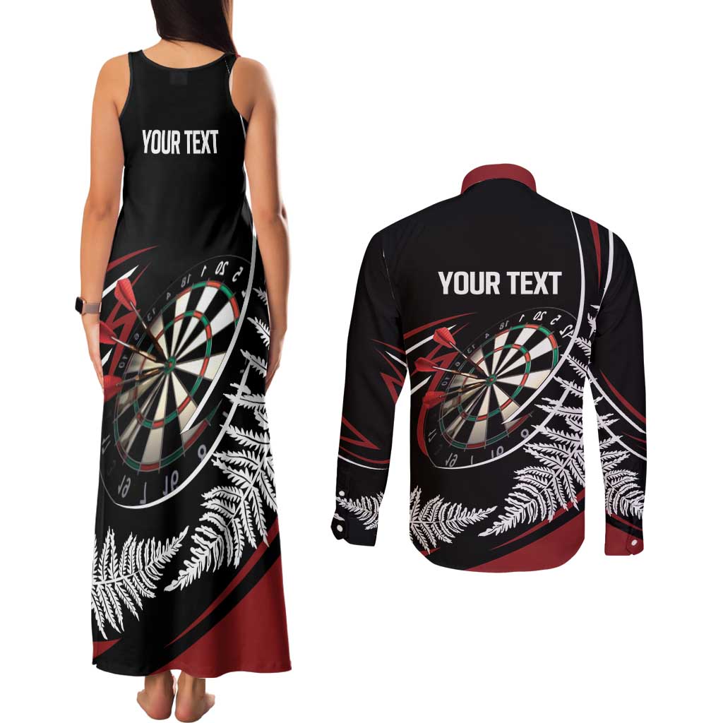 New Zealand Darts Personalised Couples Matching Tank Maxi Dress and Long Sleeve Button Shirt Silver Fern Dynamic
