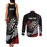 New Zealand Darts Personalised Couples Matching Tank Maxi Dress and Long Sleeve Button Shirt Silver Fern Dynamic