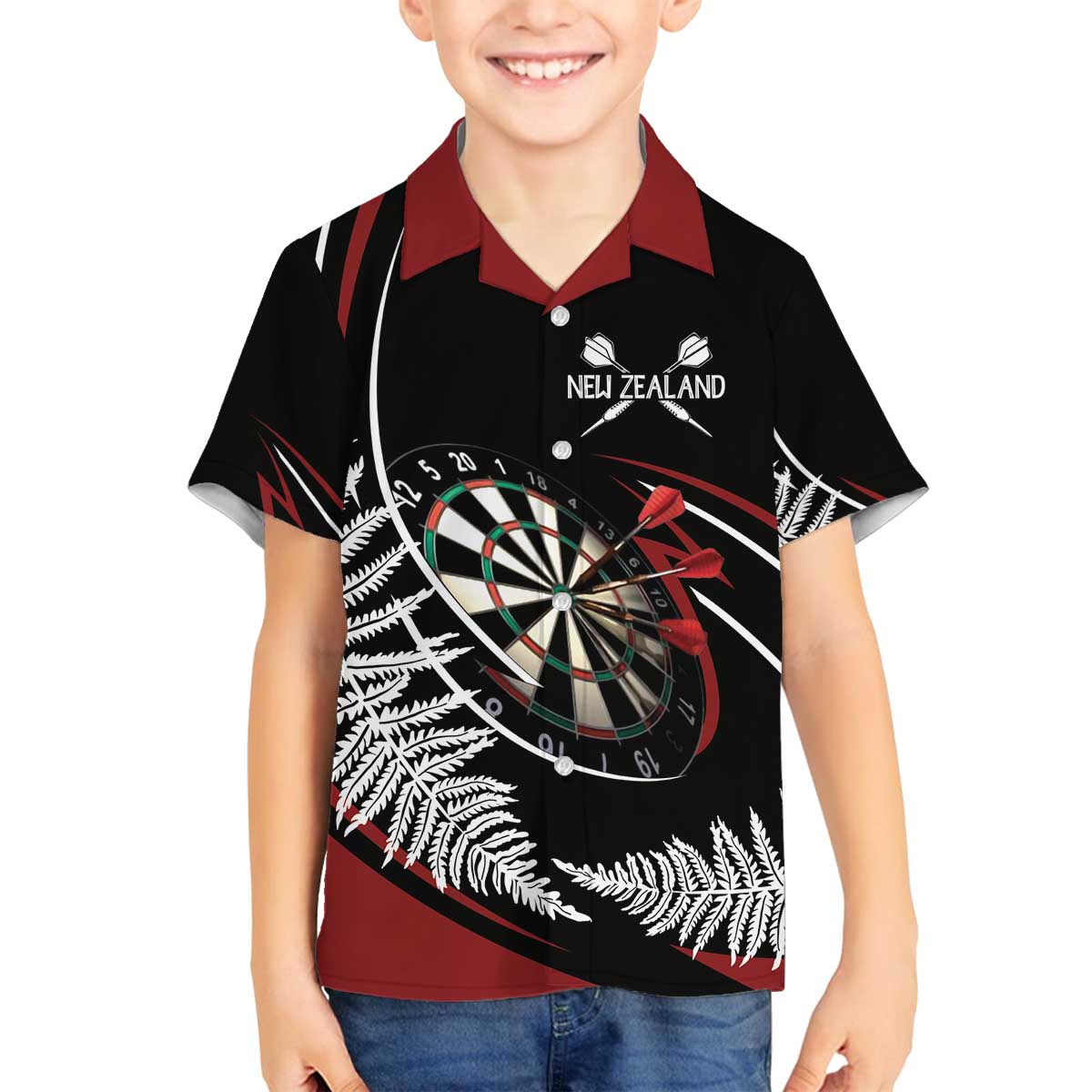 New Zealand Darts Personalised Family Matching Off The Shoulder Long Sleeve Dress and Hawaiian Shirt Silver Fern Dynamic