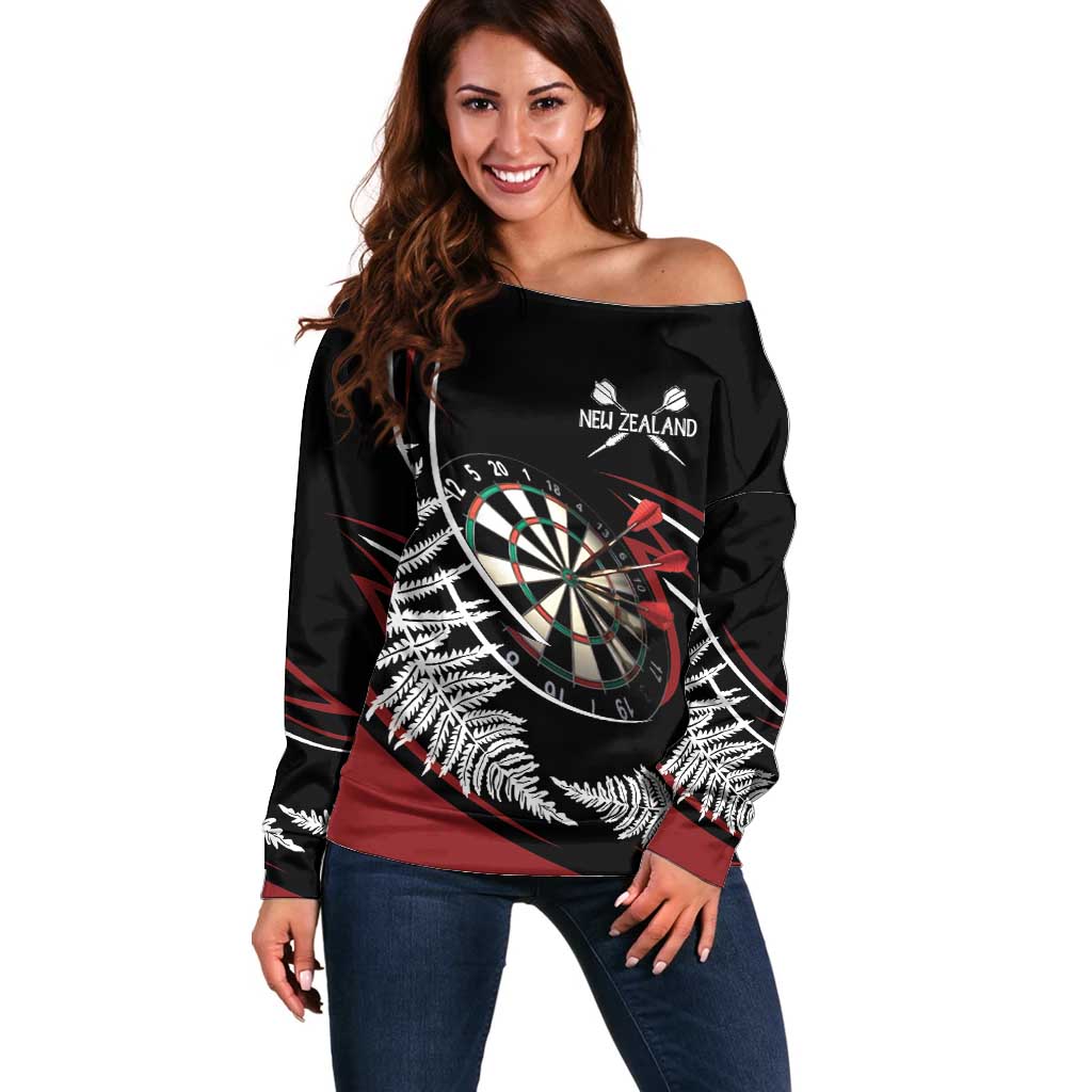 New Zealand Darts Personalised Off Shoulder Sweater Silver Fern Dynamic