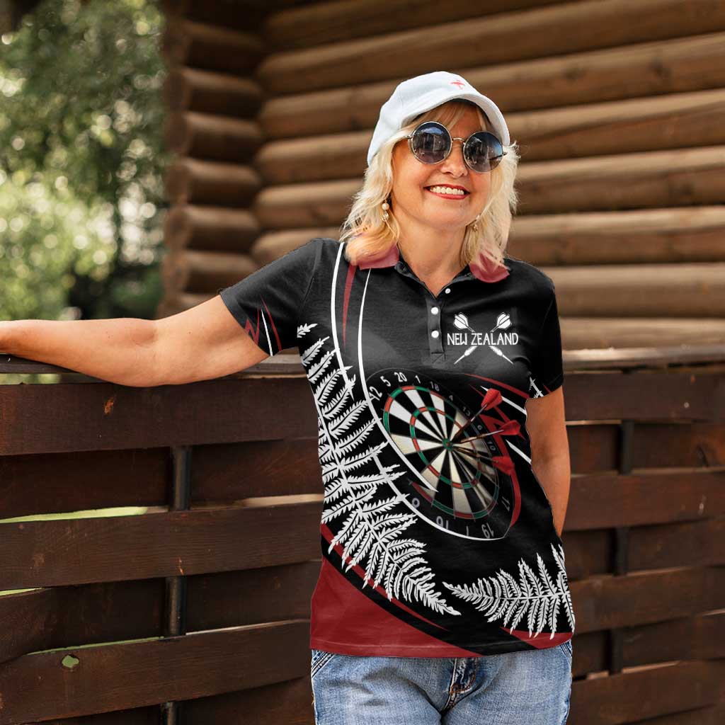 New Zealand Darts Personalised Women Polo Shirt Silver Fern Dynamic