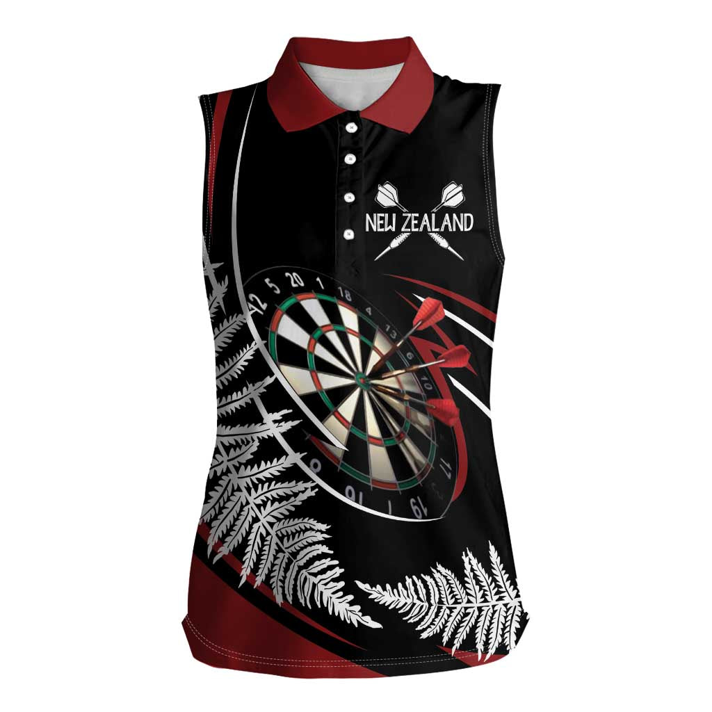 New Zealand Darts Personalised Women Sleeveless Polo Shirt Silver Fern Dynamic