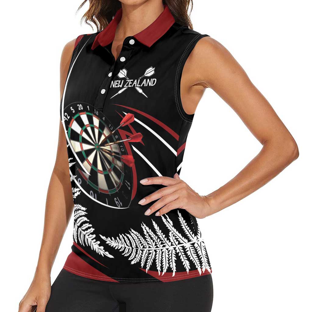New Zealand Darts Personalised Women Sleeveless Polo Shirt Silver Fern Dynamic