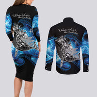 Maori Matariki Te Araroa Paikea Starry Couples Matching Long Sleeve Bodycon Dress and Long Sleeve Button Shirt Tangaroa Whakatauki