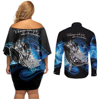 Maori Matariki Te Araroa Paikea Starry Couples Matching Off Shoulder Short Dress and Long Sleeve Button Shirt Tangaroa Whakatauki