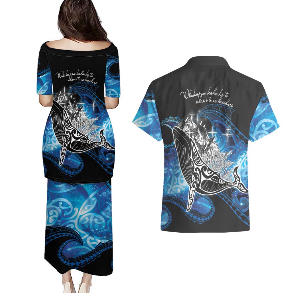 Maori Matariki Te Araroa Paikea Starry Couples Matching Puletasi and Hawaiian Shirt Tangaroa Whakatauki
