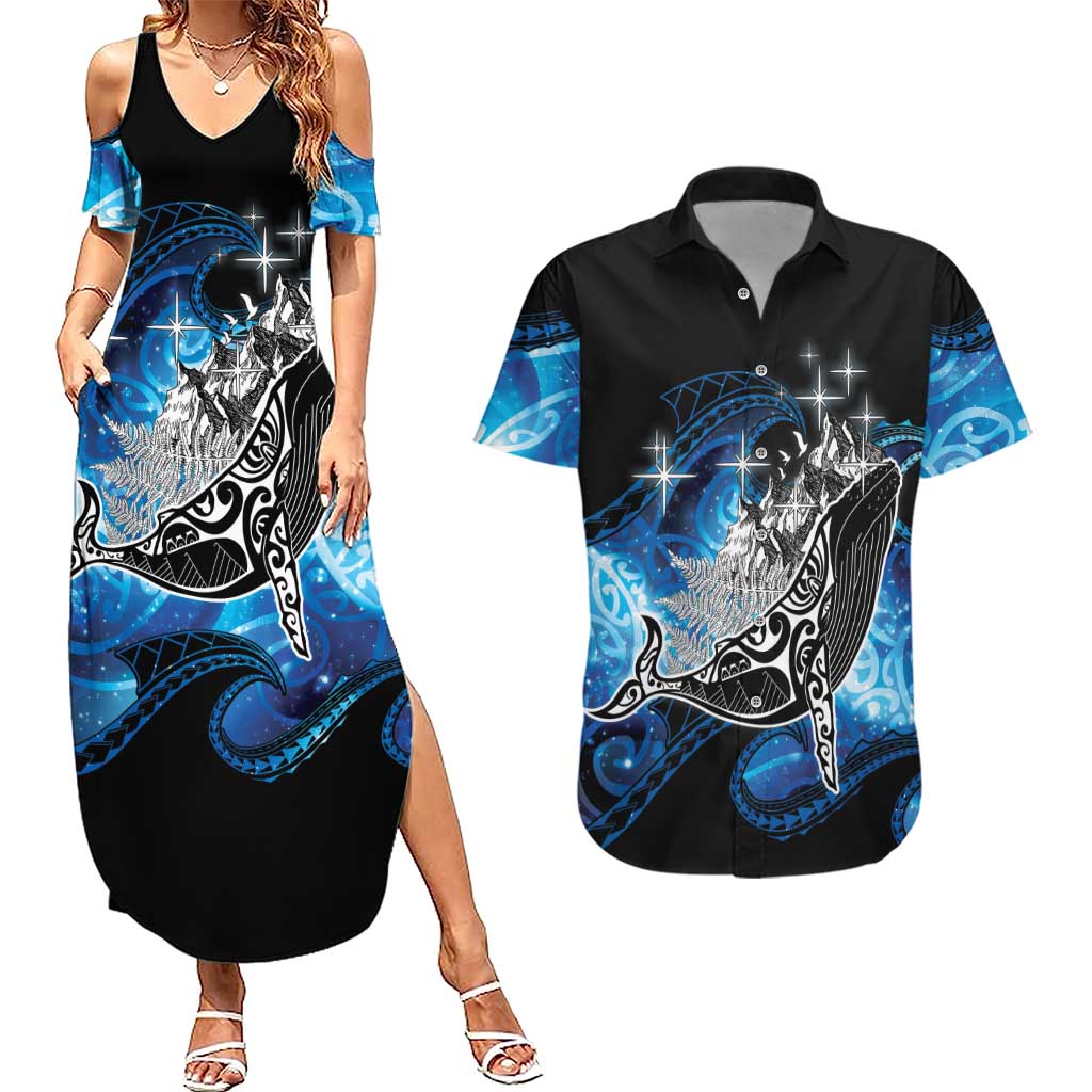 Maori Matariki Te Araroa Paikea Starry Couples Matching Summer Maxi Dress and Hawaiian Shirt Tangaroa Whakatauki