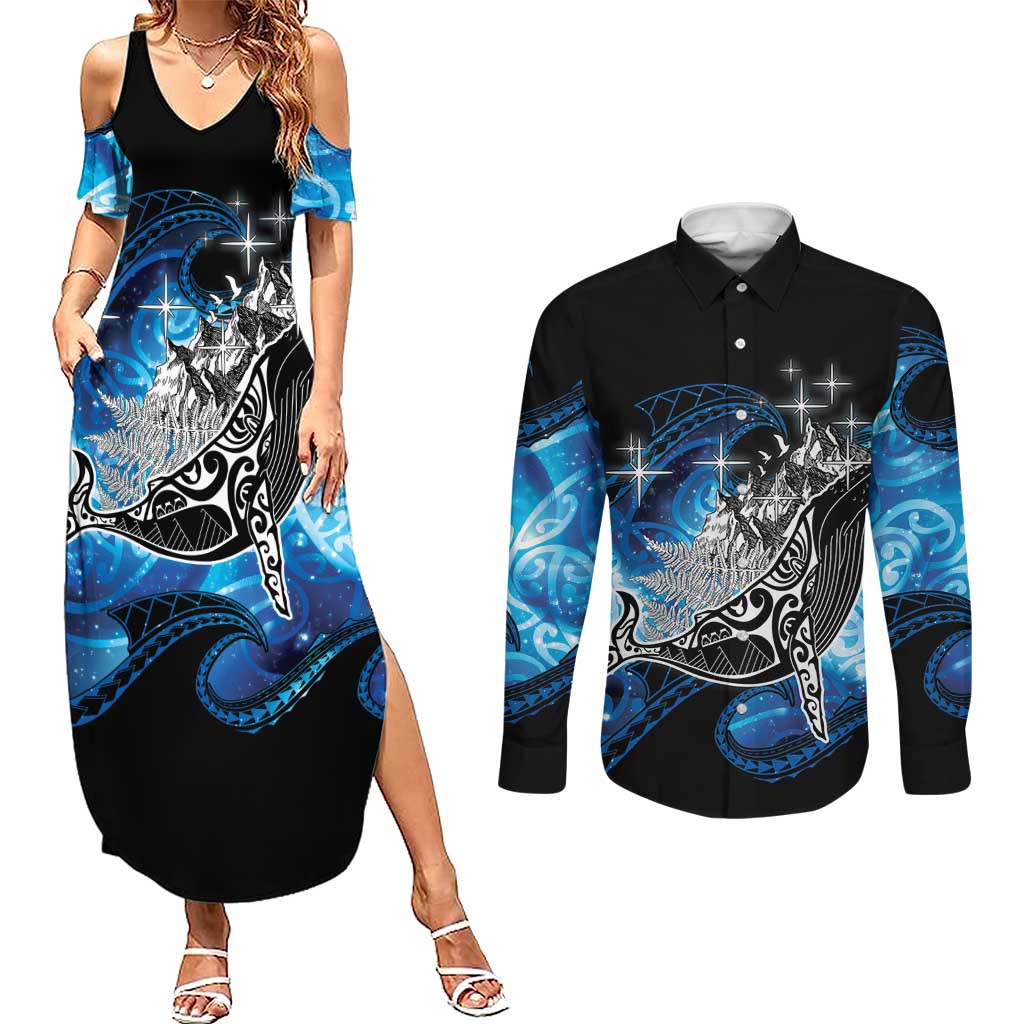 Maori Matariki Te Araroa Paikea Starry Couples Matching Summer Maxi Dress and Long Sleeve Button Shirt Tangaroa Whakatauki