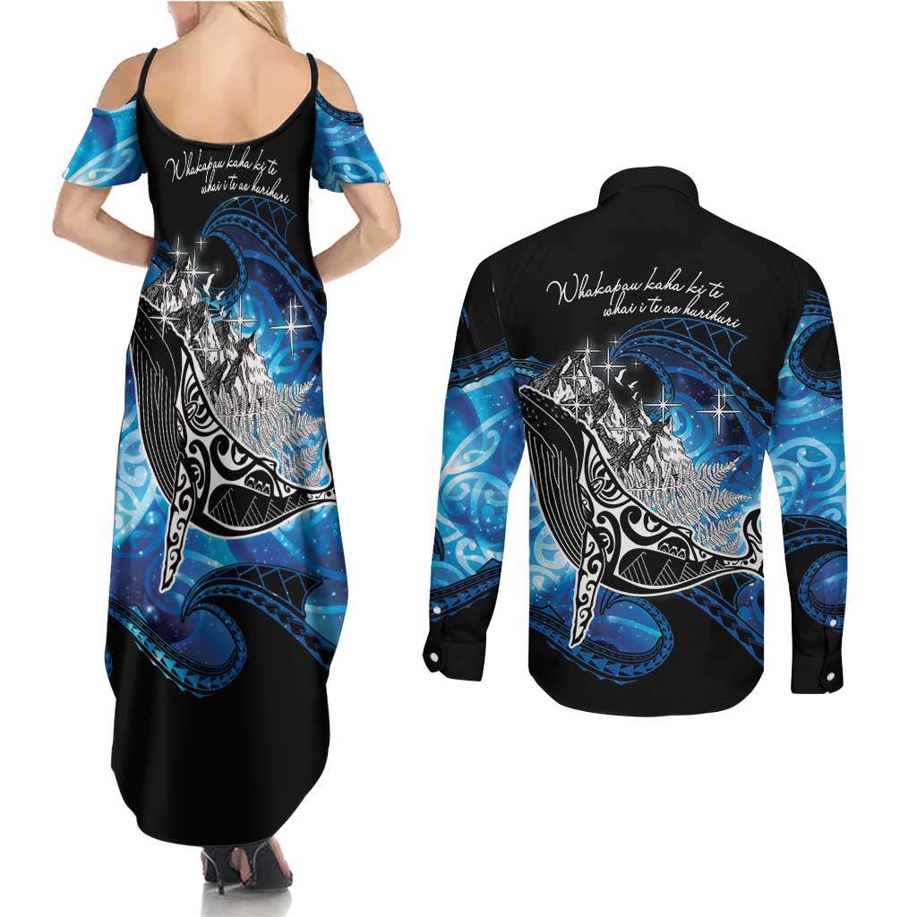 Maori Matariki Te Araroa Paikea Starry Couples Matching Summer Maxi Dress and Long Sleeve Button Shirt Tangaroa Whakatauki