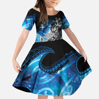 Maori Matariki Te Araroa Paikea Starry Family Matching Long Sleeve Bodycon Dress and Hawaiian Shirt Tangaroa Whakatauki LT7 Daughter's Dress Black - Polynesian Pride
