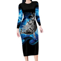 Maori Matariki Te Araroa Paikea Starry Family Matching Long Sleeve Bodycon Dress and Hawaiian Shirt Tangaroa Whakatauki LT7 Mom's Dress Black - Polynesian Pride