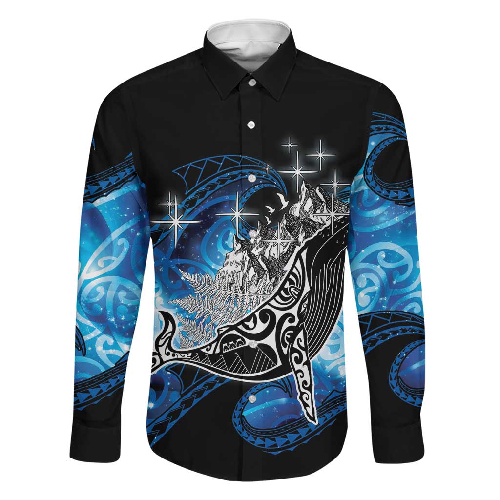 Maori Matariki Te Araroa Paikea Starry Family Matching Off Shoulder Maxi Dress and Hawaiian Shirt Tangaroa Whakatauki LT7 Dad's Shirt - Long Sleeve Black - Polynesian Pride
