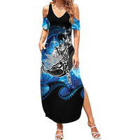Maori Matariki Te Araroa Paikea Starry Family Matching Summer Maxi Dress and Hawaiian Shirt Tangaroa Whakatauki LT7 Mom's Dress Black - Polynesian Pride