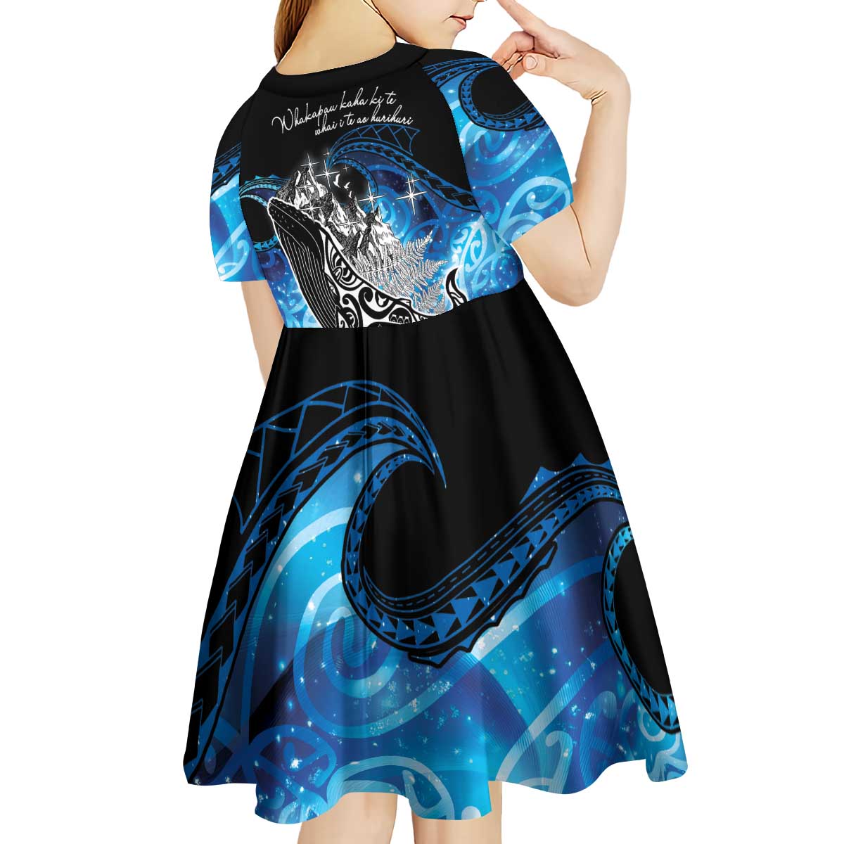 Maori Matariki Te Araroa Paikea Starry Kid Short Sleeve Dress Tangaroa Whakatauki