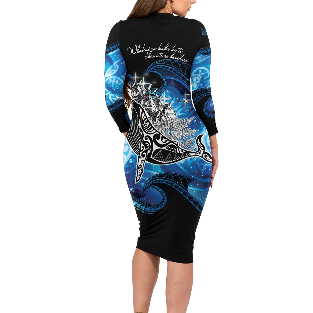 Maori Matariki Te Araroa Paikea Starry Long Sleeve Bodycon Dress Tangaroa Whakatauki