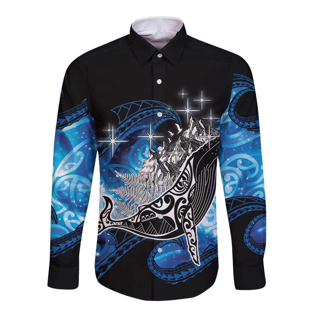 Maori Matariki Te Araroa Paikea Starry Long Sleeve Button Shirt Tangaroa Whakatauki