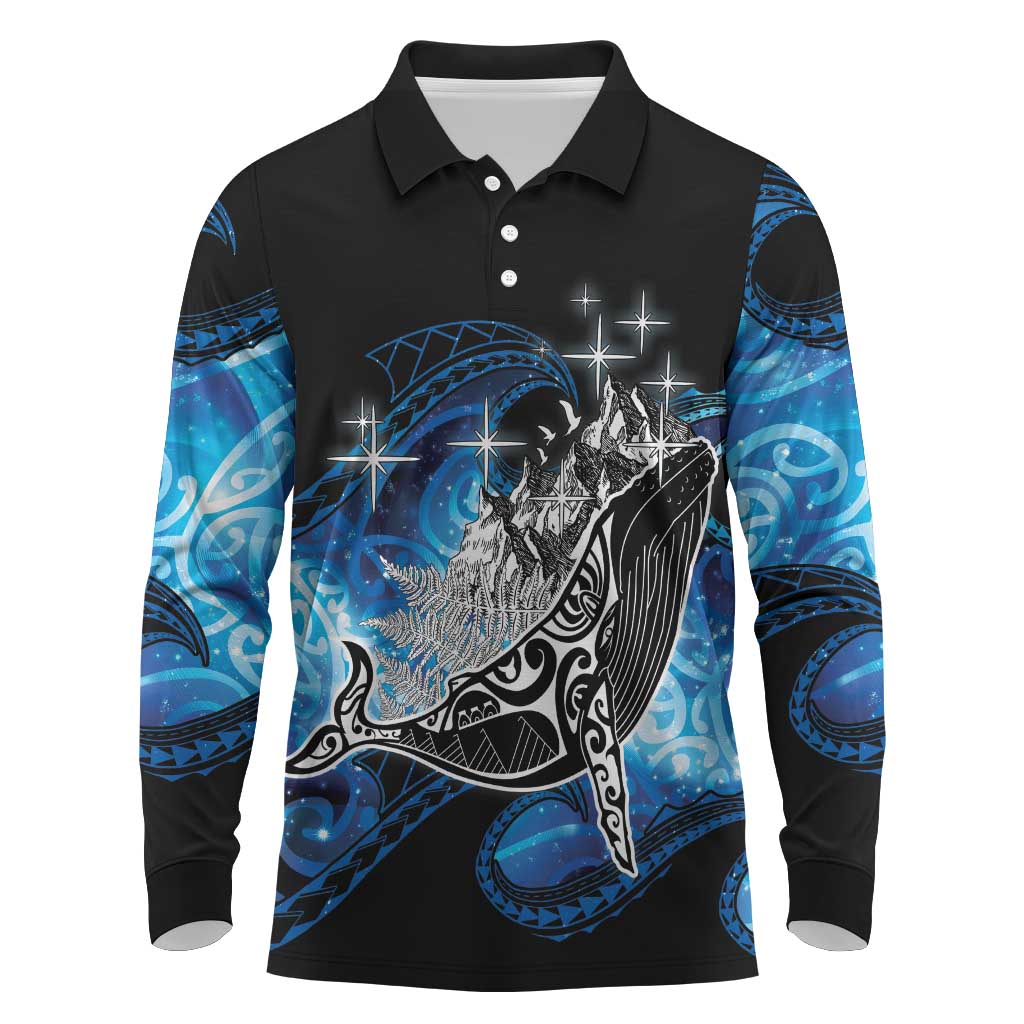 Maori Matariki Te Araroa Paikea Starry Long Sleeve Polo Shirt Tangaroa Whakatauki