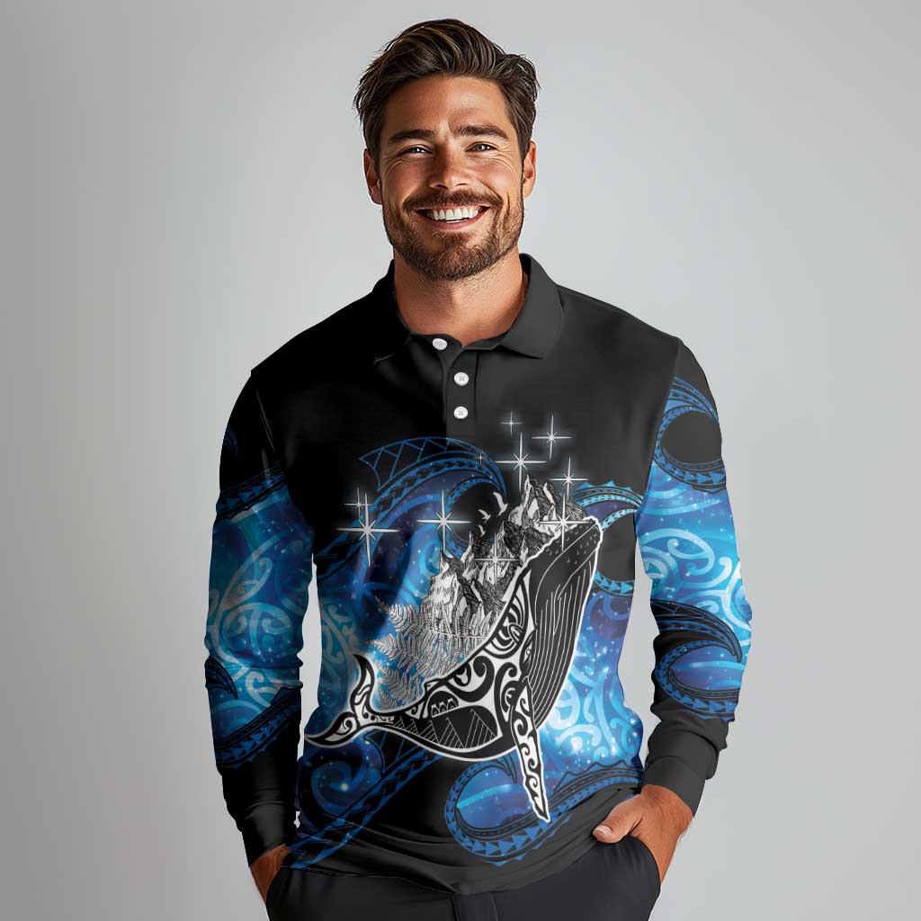 Maori Matariki Te Araroa Paikea Starry Long Sleeve Polo Shirt Tangaroa Whakatauki