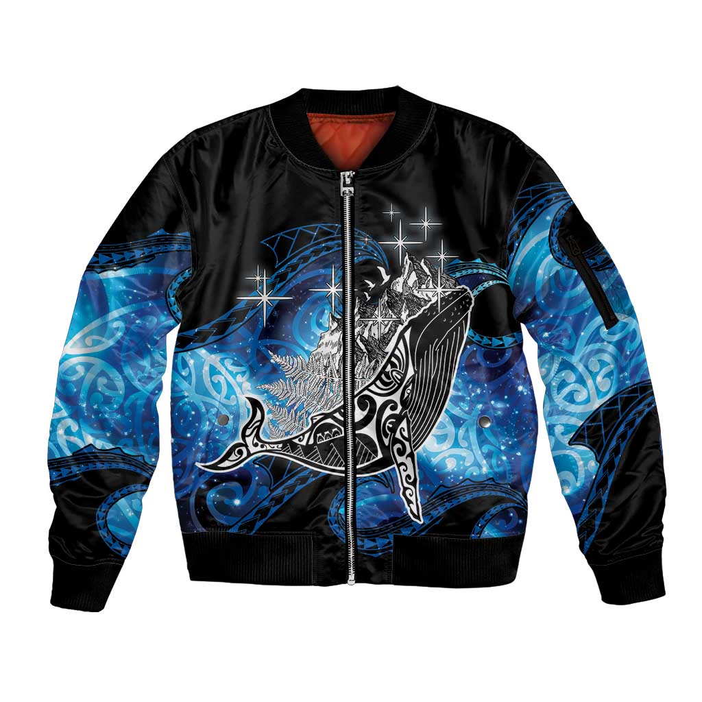 Maori Matariki Te Araroa Paikea Starry Sleeve Zip Bomber Jacket Tangaroa Whakatauki LT7 Unisex Black - Polynesian Pride