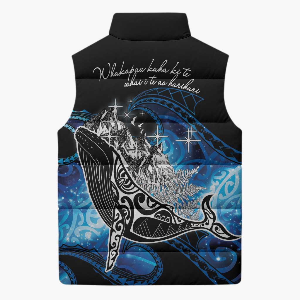 Maori Matariki Te Araroa Paikea Starry Sleeveless Puffer Jacket Tangaroa Whakatauki