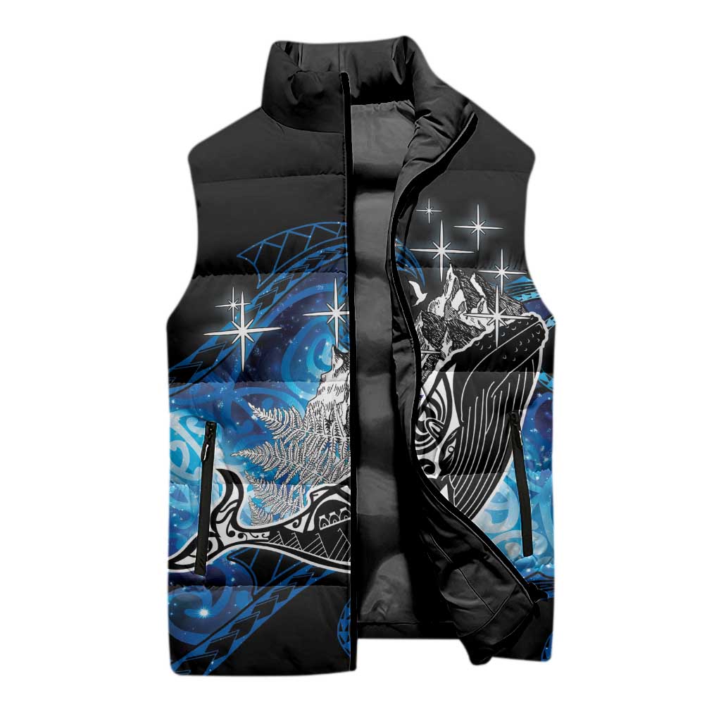 Maori Matariki Te Araroa Paikea Starry Sleeveless Puffer Jacket Tangaroa Whakatauki
