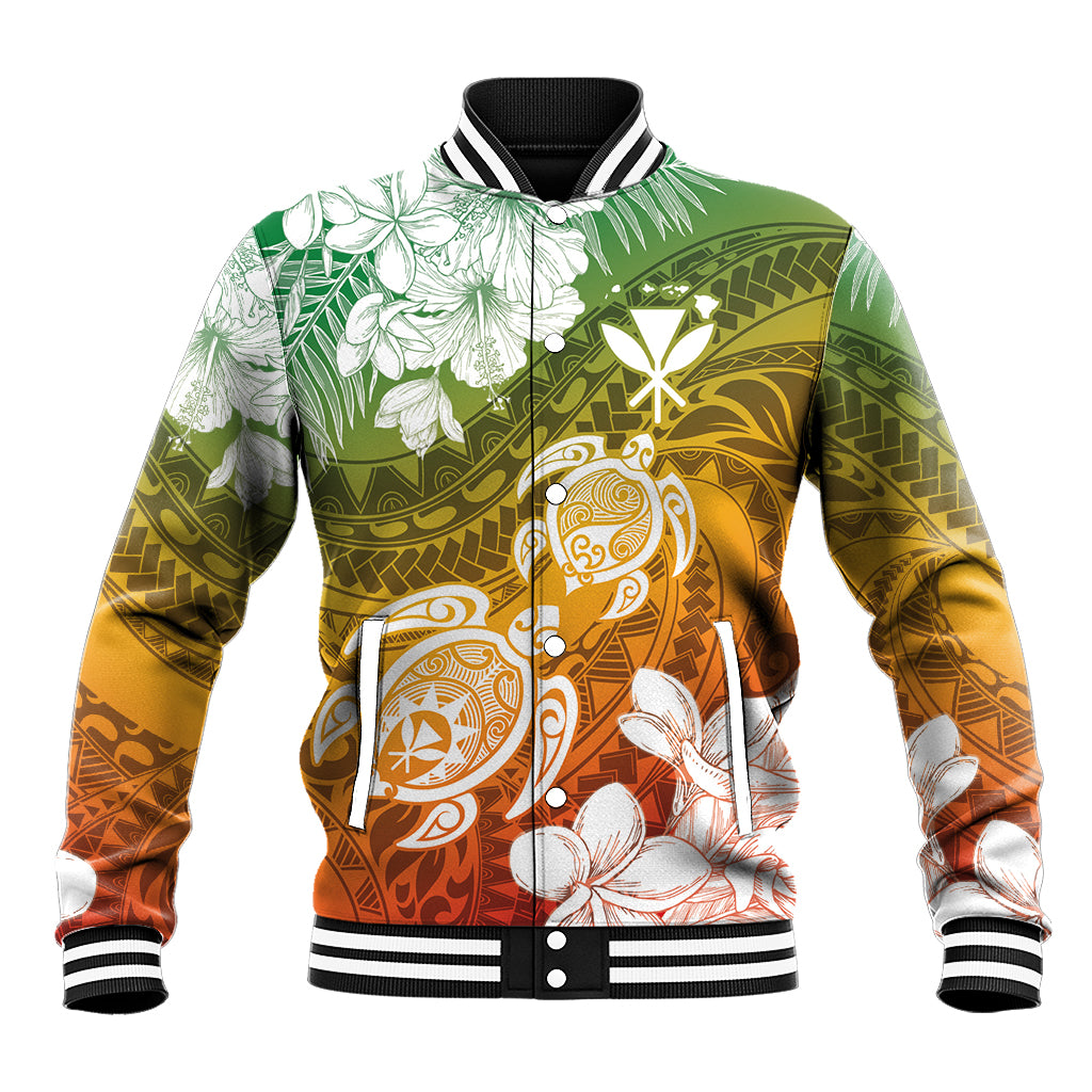 Kanaka Maoli Hawaii Flag Day Baseball Jacket Vibrant Frangipani