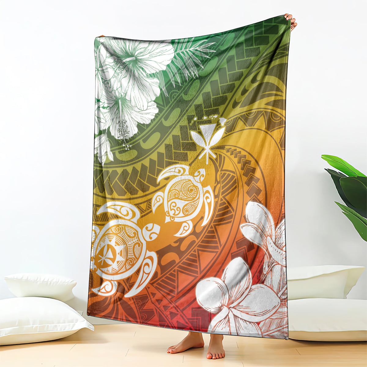 Kanaka Maoli Hawaii Flag Day Blanket Vibrant Frangipani