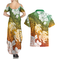 Kanaka Maoli Hawaii Flag Day Couples Matching Summer Maxi Dress and Hawaiian Shirt Vibrant Frangipani