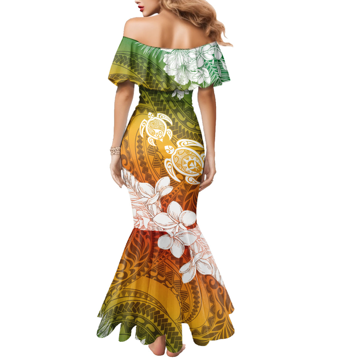 Kanaka Maoli Hawaii Flag Day Family Matching Mermaid Dress and Hawaiian Shirt Vibrant Frangipani