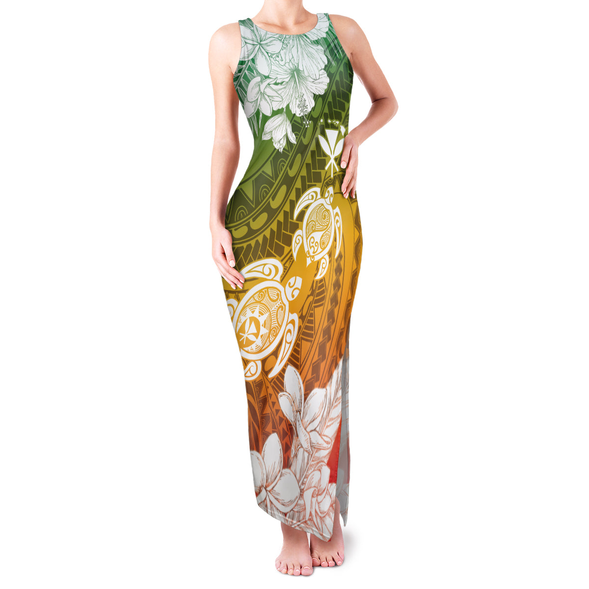 Kanaka Maoli Hawaii Flag Day Family Matching Tank Maxi Dress and Hawaiian Shirt Vibrant Frangipani