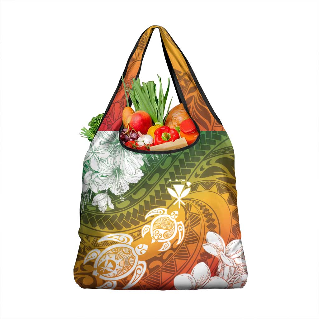 Kanaka Maoli Hawaii Flag Day Grocery Bag Vibrant Frangipani