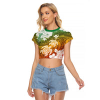 Kanaka Maoli Hawaii Flag Day Raglan Cropped T Shirt Vibrant Frangipani