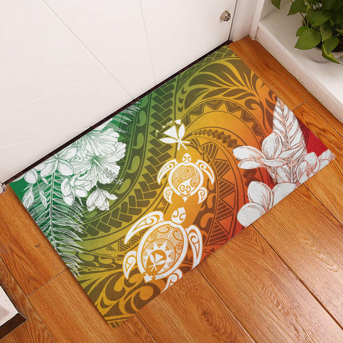 Kanaka Maoli Hawaii Flag Day Rubber Doormat Vibrant Frangipani