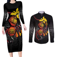 Personalized Papua New Guinea Milne Bay Couples Matching Long Sleeve Bodycon Dress and Long Sleeve Button Shirt Bagi Necklace Mix Lime Pot Grunge