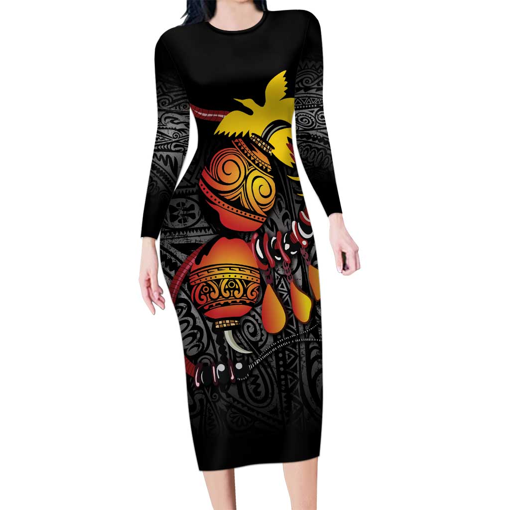 Personalized Papua New Guinea Milne Bay Long Sleeve Bodycon Dress Bagi Necklace Mix Lime Pot Grunge