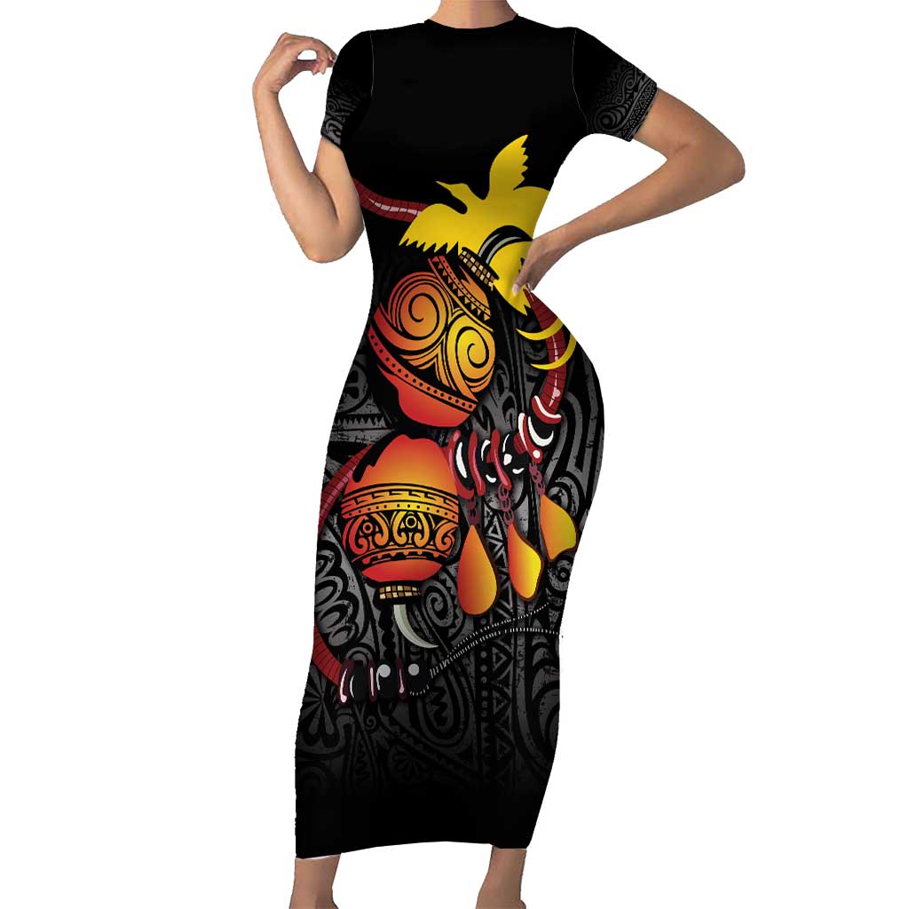 Personalized Papua New Guinea Milne Bay Short Sleeve Bodycon Dress Bagi Necklace Mix Lime Pot Grunge