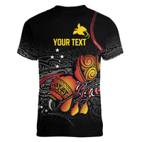 Personalized Papua New Guinea Milne Bay Women V-Neck T-Shirt Bagi Necklace Mix Lime Pot Grunge