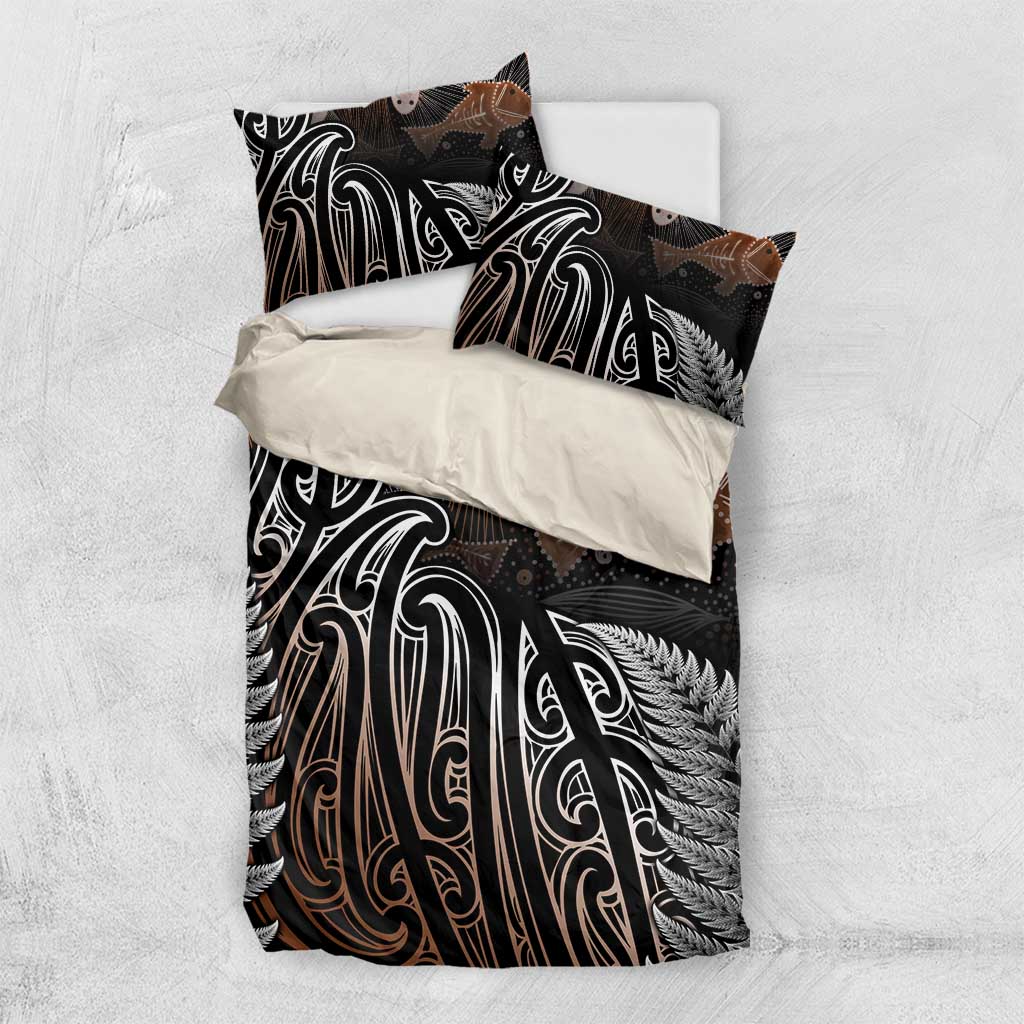 Aotearoa Maori - Australia Indigenous Bedding Set Koiri Whakairo Mix Aboriginal Art - Polynesian Pride