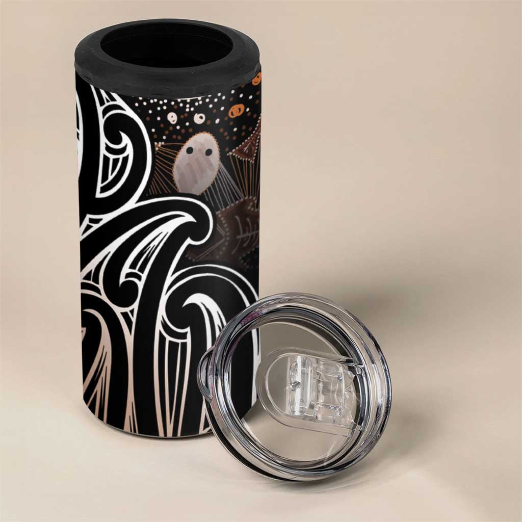 Aotearoa Maori - Australia Indigenous 4 in 1 Can Cooler Tumbler Koiri Whakairo Mix Aboriginal Art - Polynesian Pride
