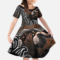 Aotearoa Maori - Australia Indigenous Family Matching Mermaid Dress and Hawaiian Shirt Koiri Whakairo Mix Aboriginal Art LT7 Daughter's Dress Brown - Polynesian Pride