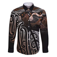 Aotearoa Maori - Australia Indigenous Family Matching Mermaid Dress and Hawaiian Shirt Koiri Whakairo Mix Aboriginal Art LT7 Dad's Shirt - Long Sleeve Brown - Polynesian Pride