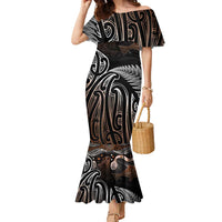 Aotearoa Maori - Australia Indigenous Family Matching Mermaid Dress and Hawaiian Shirt Koiri Whakairo Mix Aboriginal Art LT7 Mom's Dress Brown - Polynesian Pride