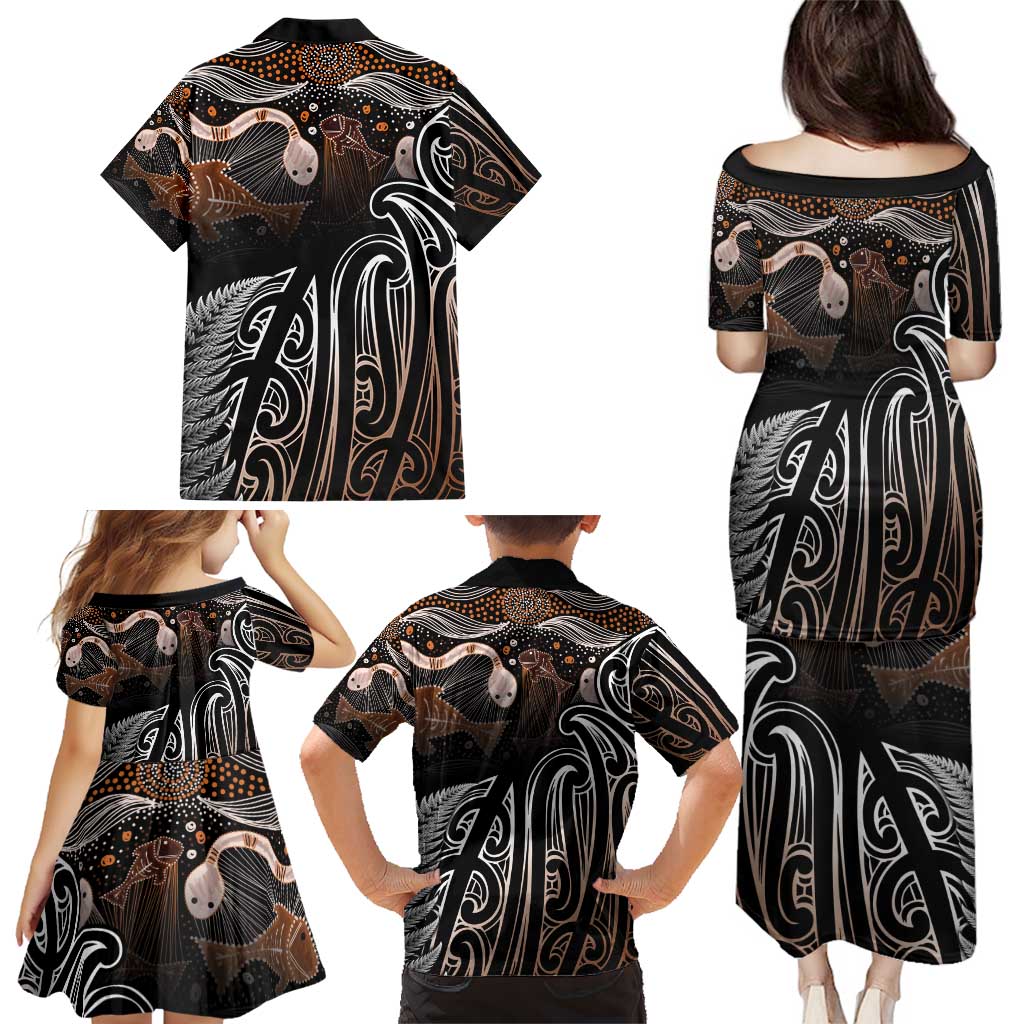 Aotearoa Maori - Australia Indigenous Family Matching Puletasi and Hawaiian Shirt Koiri Whakairo Mix Aboriginal Art LT7 - Polynesian Pride