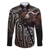 Aotearoa Maori - Australia Indigenous Family Matching Puletasi and Hawaiian Shirt Koiri Whakairo Mix Aboriginal Art LT7 Dad's Shirt - Long Sleeve Brown - Polynesian Pride
