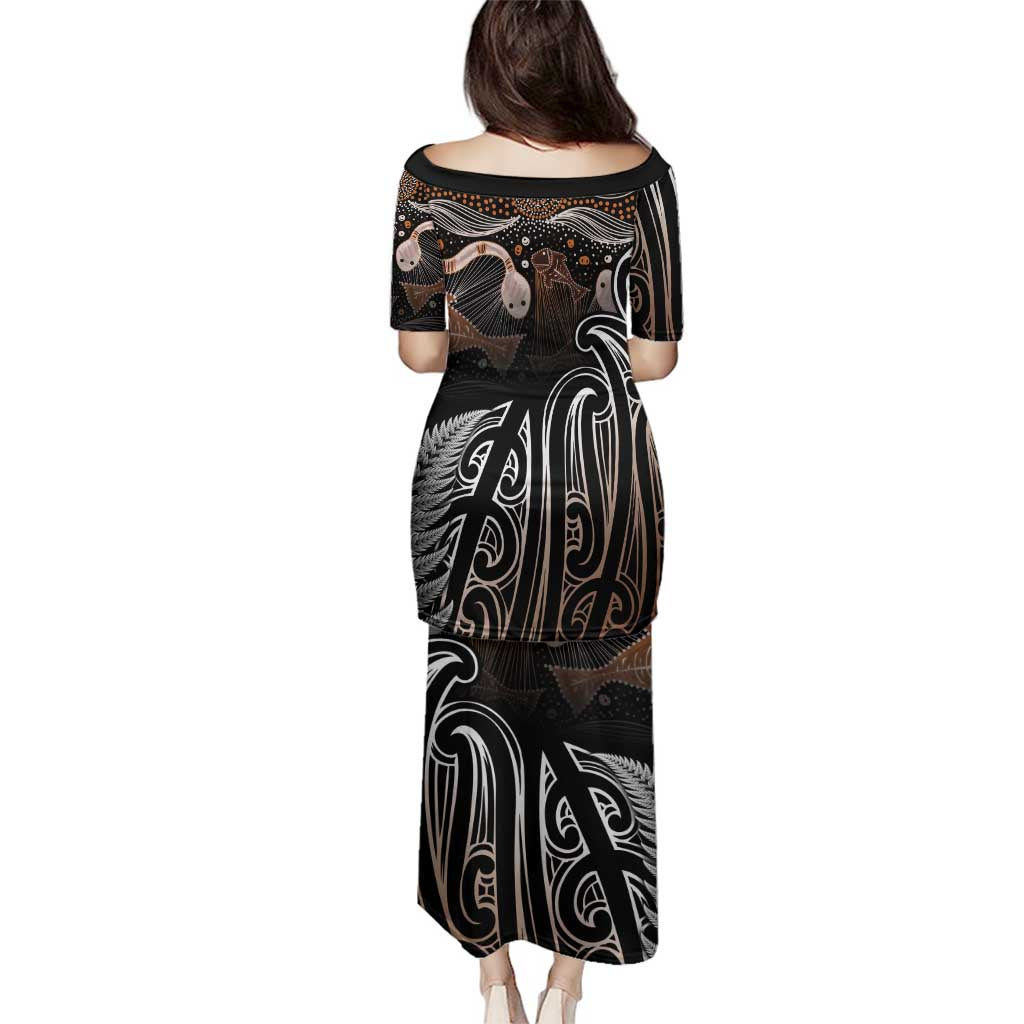 Aotearoa Maori - Australia Indigenous Family Matching Puletasi and Hawaiian Shirt Koiri Whakairo Mix Aboriginal Art LT7 - Polynesian Pride