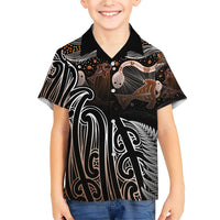 Aotearoa Maori - Australia Indigenous Family Matching Short Sleeve Bodycon Dress and Hawaiian Shirt Koiri Whakairo Mix Aboriginal Art LT7 Son's Shirt Brown - Polynesian Pride