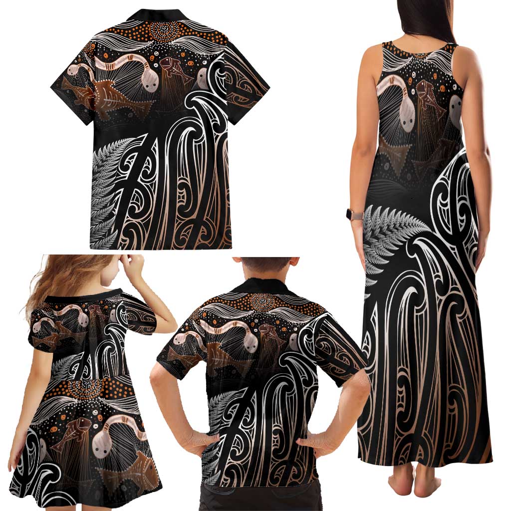 Aotearoa Maori - Australia Indigenous Family Matching Tank Maxi Dress and Hawaiian Shirt Koiri Whakairo Mix Aboriginal Art - Polynesian Pride