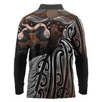 Aotearoa Maori - Australia Indigenous Long Sleeve Polo Shirt Koiri Whakairo Mix Aboriginal Art - Polynesian Pride