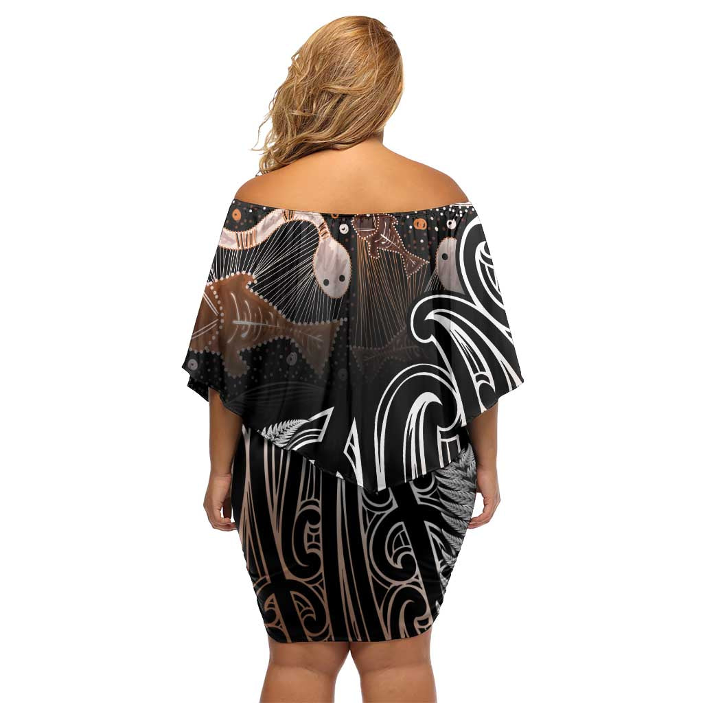 Aotearoa Maori - Australia Indigenous Off Shoulder Short Dress Koiri Whakairo Mix Aboriginal Art - Polynesian Pride
